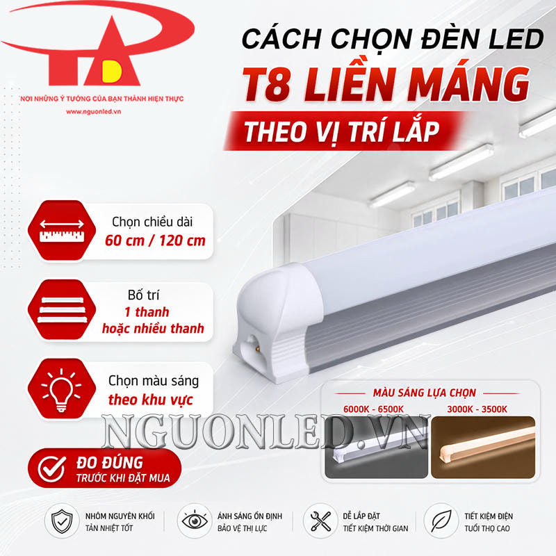 Đèn T8 liền máng có thể tùy chọn chiều dài và màu ánh sáng