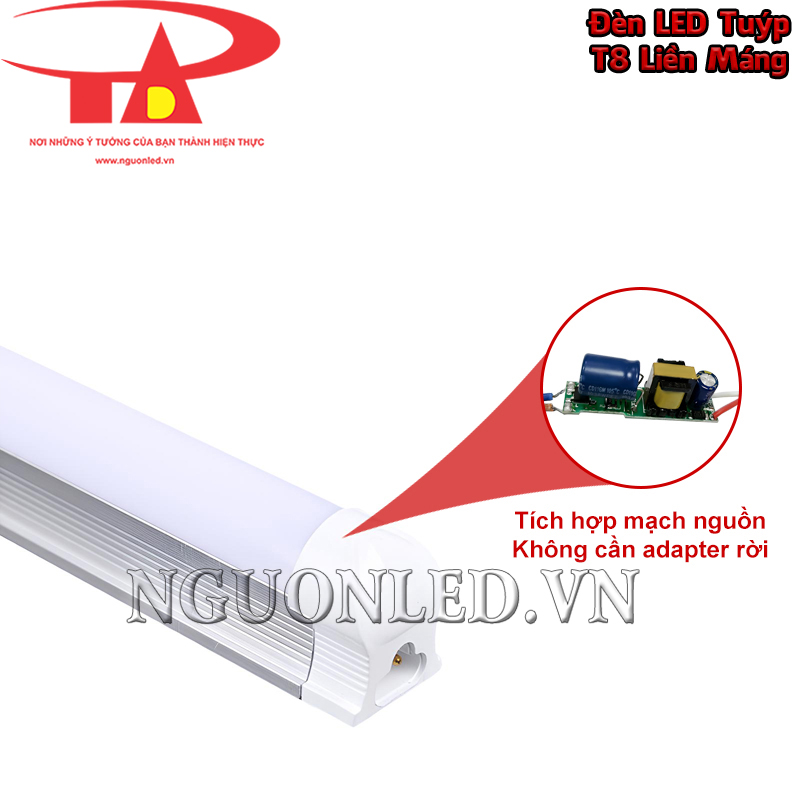 Đèn tuýp T8 liền máng với mạch nguồn nằm sẵn bên trong, không cần dùng thêm adapter rời