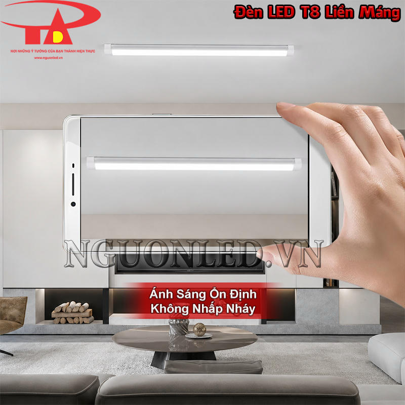 Bóng đèn LED T8 liền máng với ánh sáng ổn định, không nhấp nháy