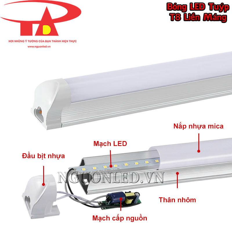 Cấu tạo linh kiện đèn LED T8 liền máng
