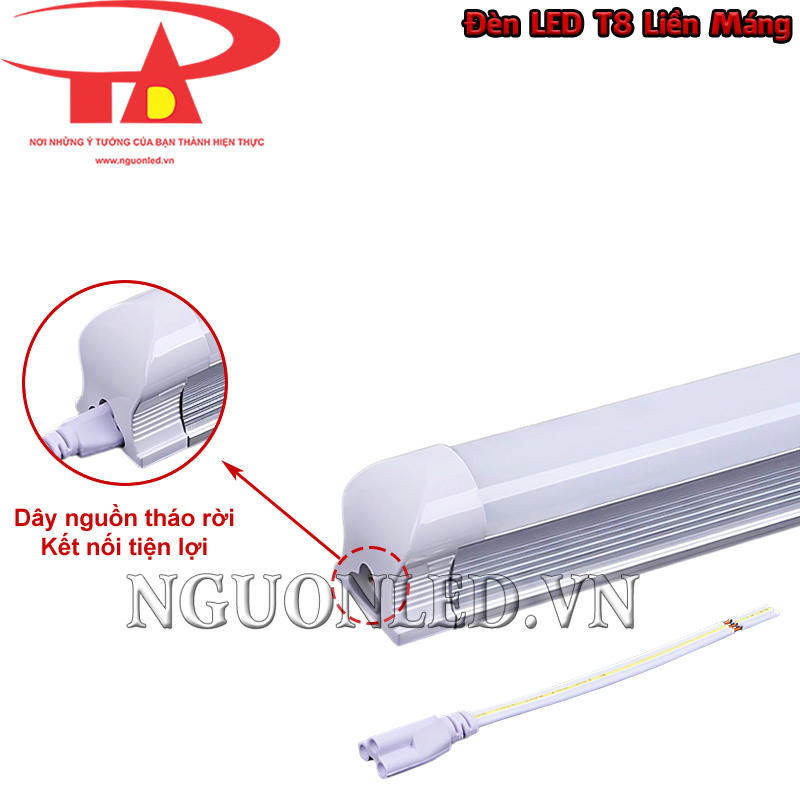 Bóng LED tuýp T8 với dây nguồn tháo rời, kết nối tiện lợi