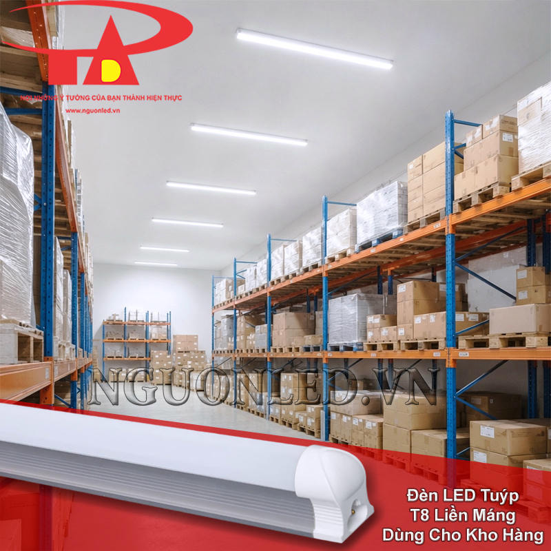 Đèn tuýp LED T8 liền máng lắp trên trần kho hàng
