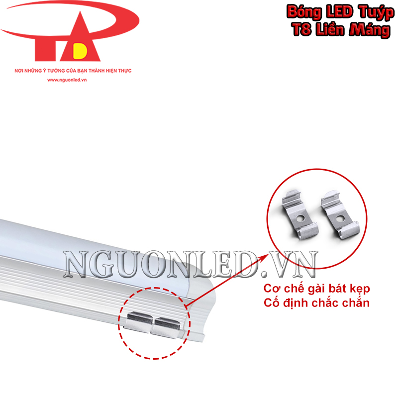 Đèn tuýp LED T8 liền máng với cơ chế gài bát kẹp giúp cố định chắc chắn
