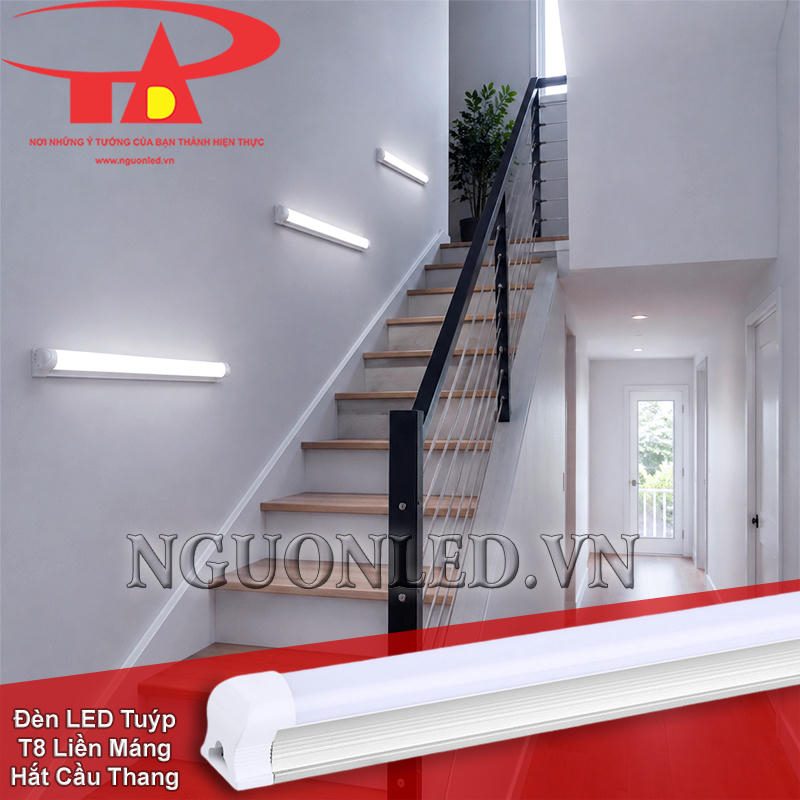 Đèn LED tuýp T8 liền máng lắp dọc tường cầu thang trong nhà