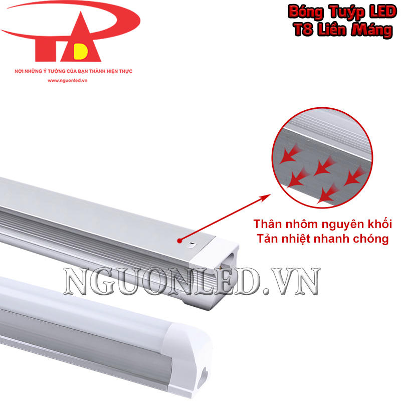 Đèn tuýp LED T8 liền máng với thân nhôm nguyên khối, tản nhiệt tốt