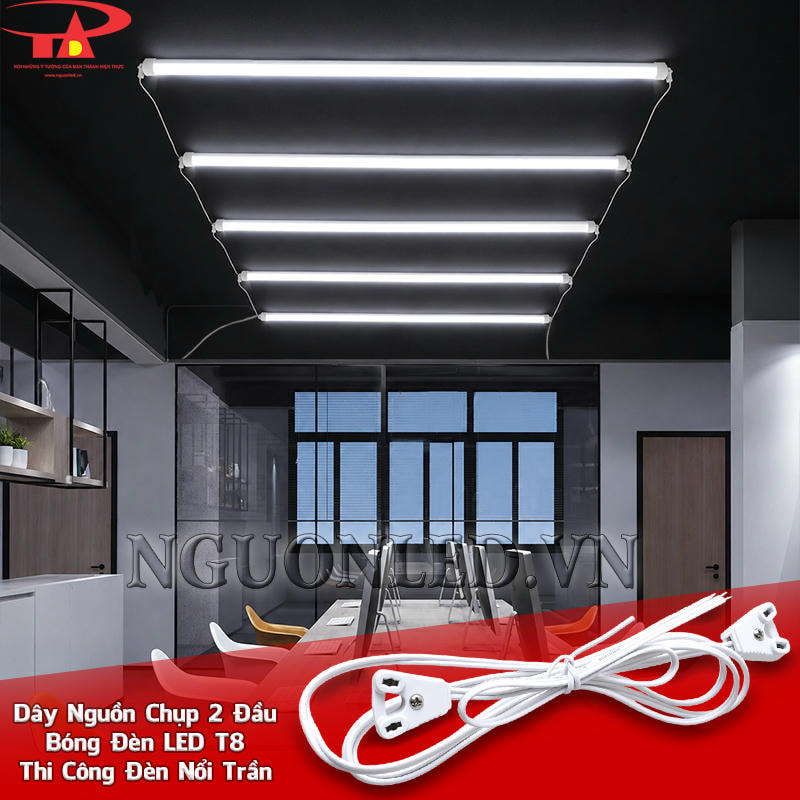 Dây nguồn chụp 2 đầu tuýp LED T8 dùng cho các bóng lắp nổi trần theo tuyến sáng song song