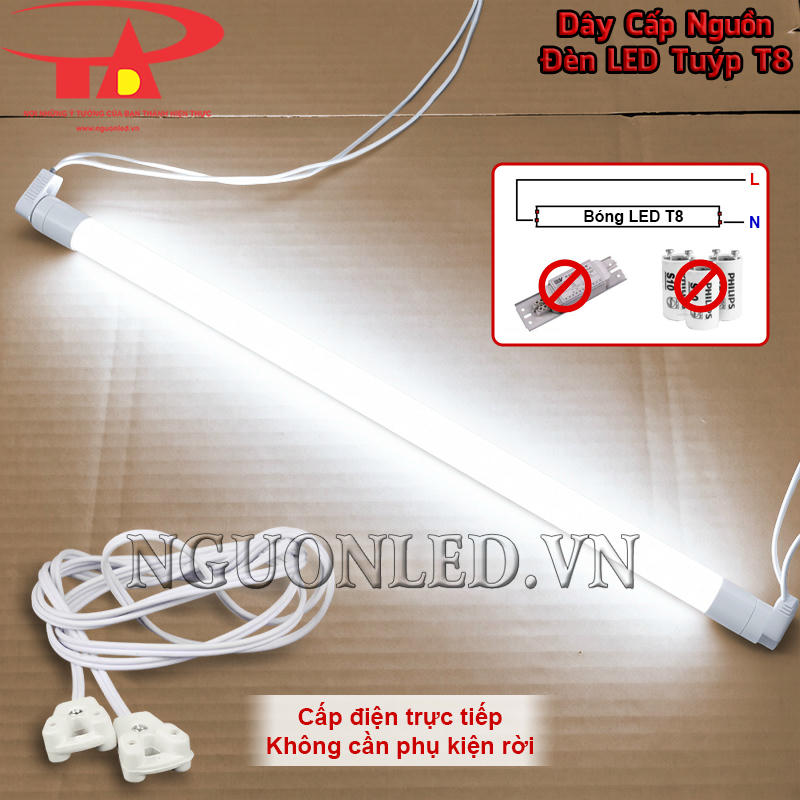Dây cấp điện 2 đầu bóng tuýp T8 phù hợp cơ chế nhận nguồn trực tiếp tại hai đầu đối diện của bóng LED