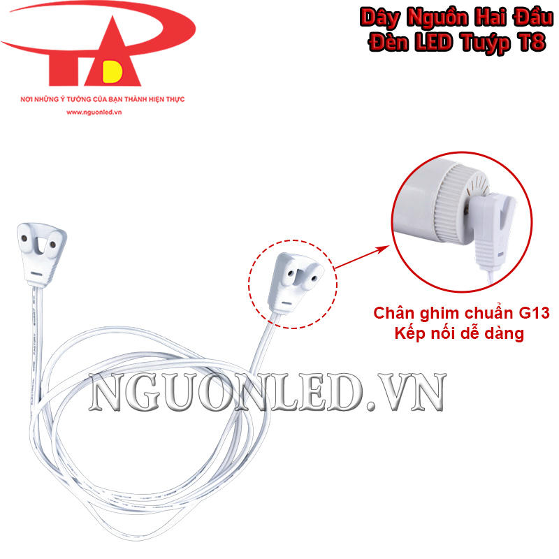Dây cấp nguồn bóng LED tuýp T8 dùng đầu ghim G13, hỗ trợ gắn và tháo bóng tại đúng vị trí tiếp xúc
