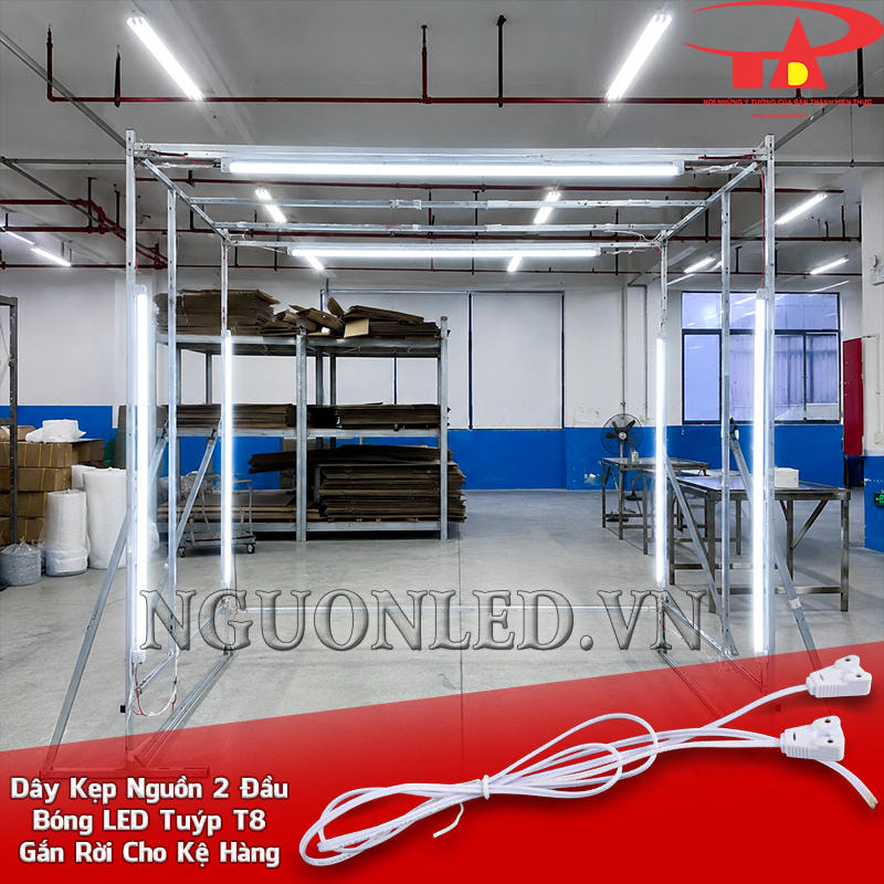 Dây kẹp nguồn 2 đầu bóng LED tuýp T8 dùng cho các bóng bố trí theo thanh khung của kệ hàng