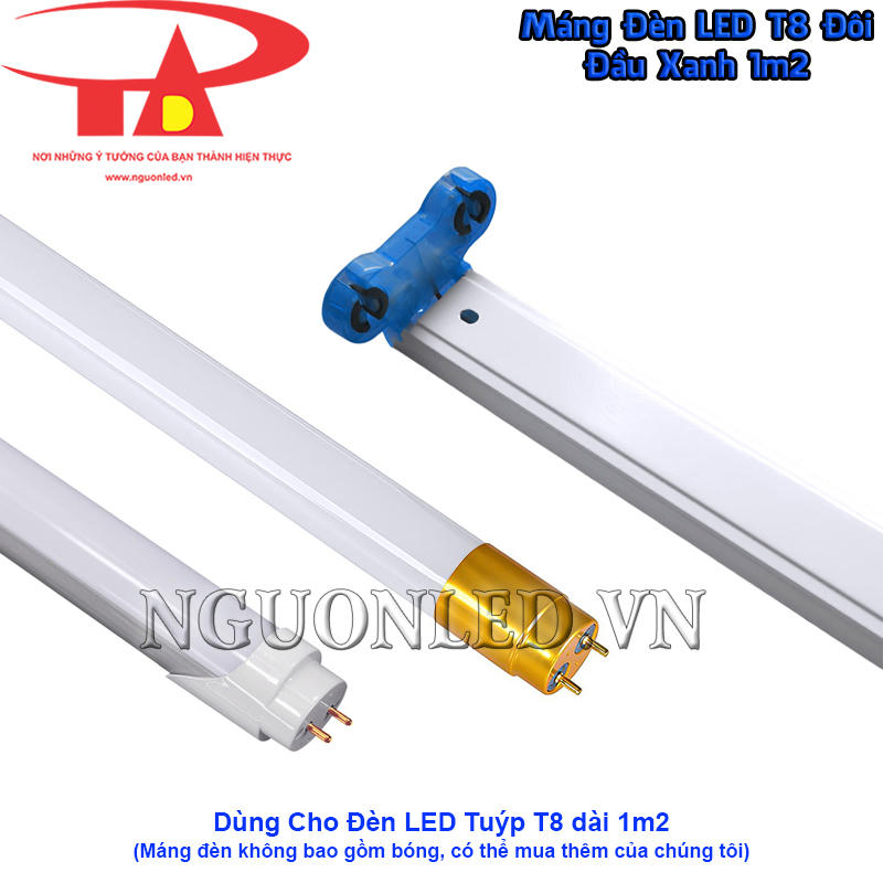 Máng đèn T8 đôi 1m2 đầu xanh kết hợp với bóng LED tuýp có công suất và ánh sáng khác nhau