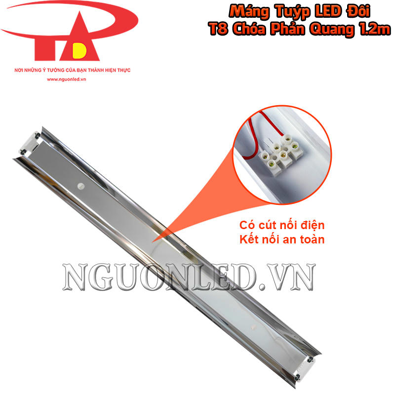 Máng đèn phản quang 1m2 inox tích hợp cút nối điện tập trung trong thân