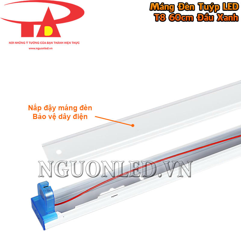 Máng đèn tuýp LED đơn T8 60cm dùng nắp thân để che khoang dây và hoàn thiện phần thân sau khi đấu nối