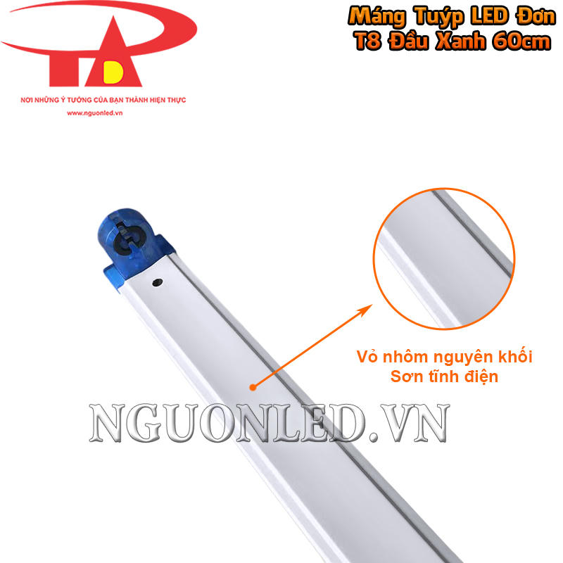 Máng đèn LED 60cm đơn đầu xanh có thân nhôm nguyên khối chắc khi cầm lắp, bề mặt sơn trắng hài hòa không gian