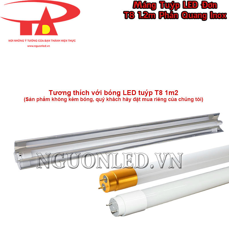 Máng đèn chóa inox phản quang 1m2 kết hợp các bóng T8 với ánh sáng và công suất khác nhau