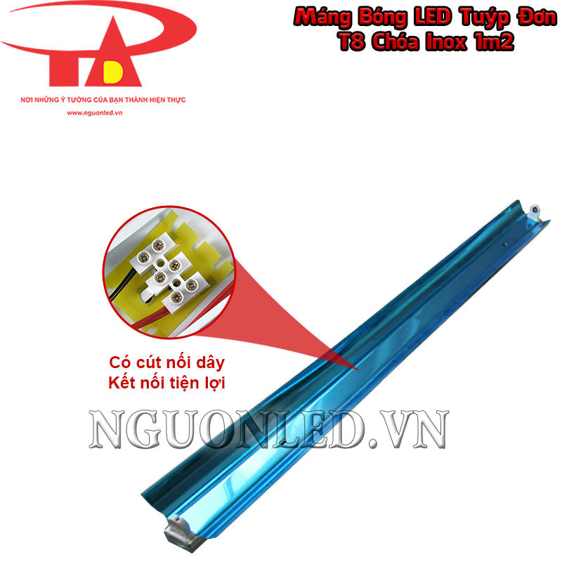 Máng đèn LED đơn 1m2 chóa phản quang bố trí cút nối tập trung dây nguồn trong khoang thân