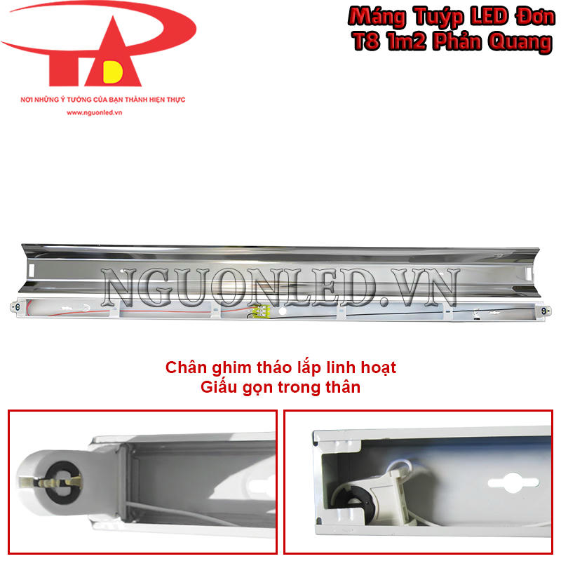 Máng đèn phản quang 1m2 inox cho phép thu đầu ghim vào thân, hạn chế cấn vướng khi vận chuyển