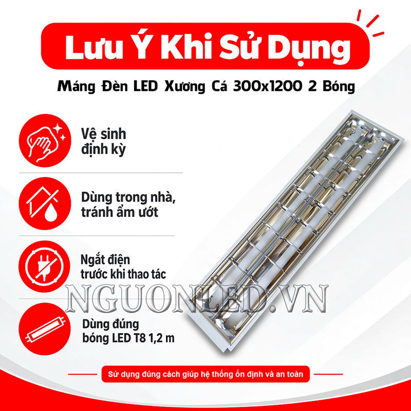 Lưu ý khi sử dụng máng đèn LED xương cá 300x1200 2 bóng đảm bảo an toàn và hoạt động ổn định