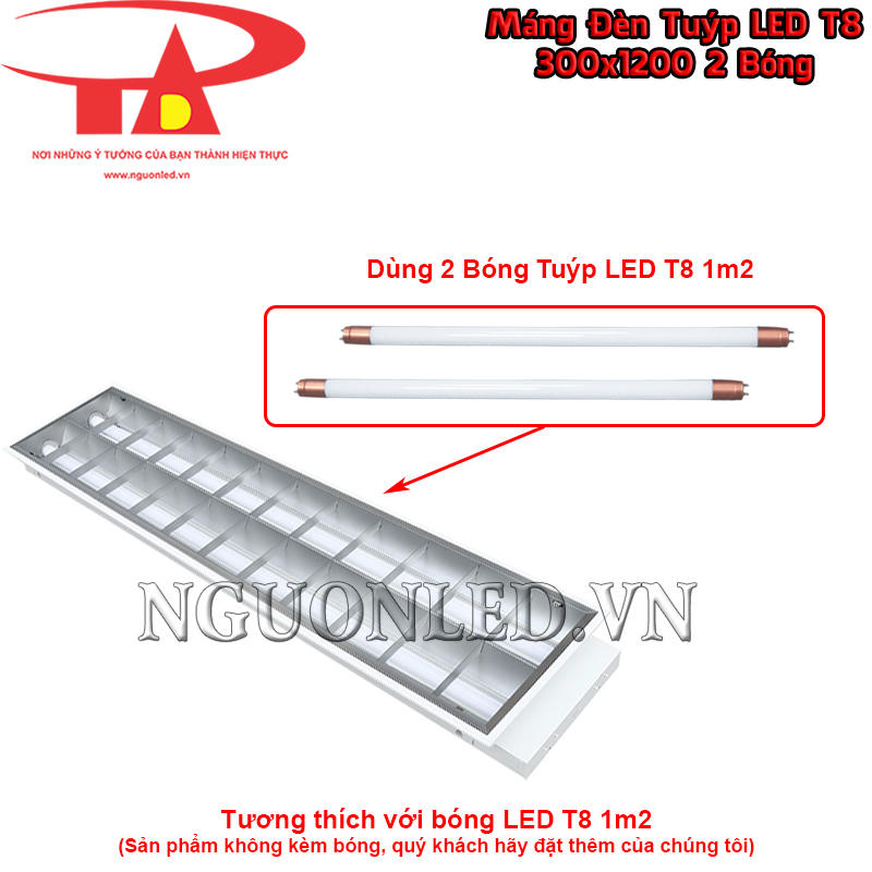 Máng đèn xương cá 1m2 2 bóng tương thích hai bóng LED tuýp T8 dài 120cm lắp song song trên khung