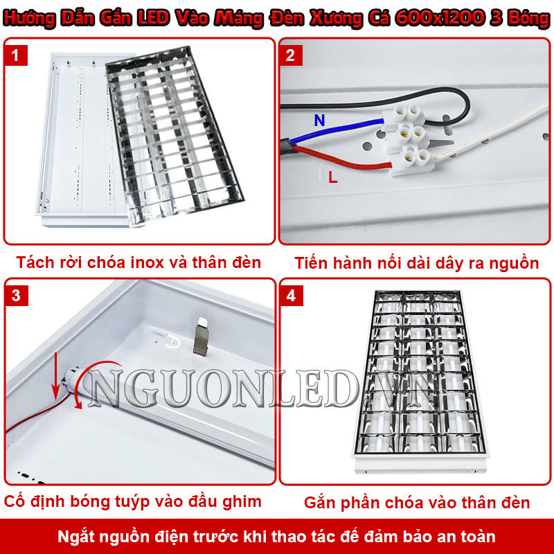Hoàn thiện máng đèn LED xương cá 600x1200 3 bóng thành bộ đèn trước khi đưa lên trần