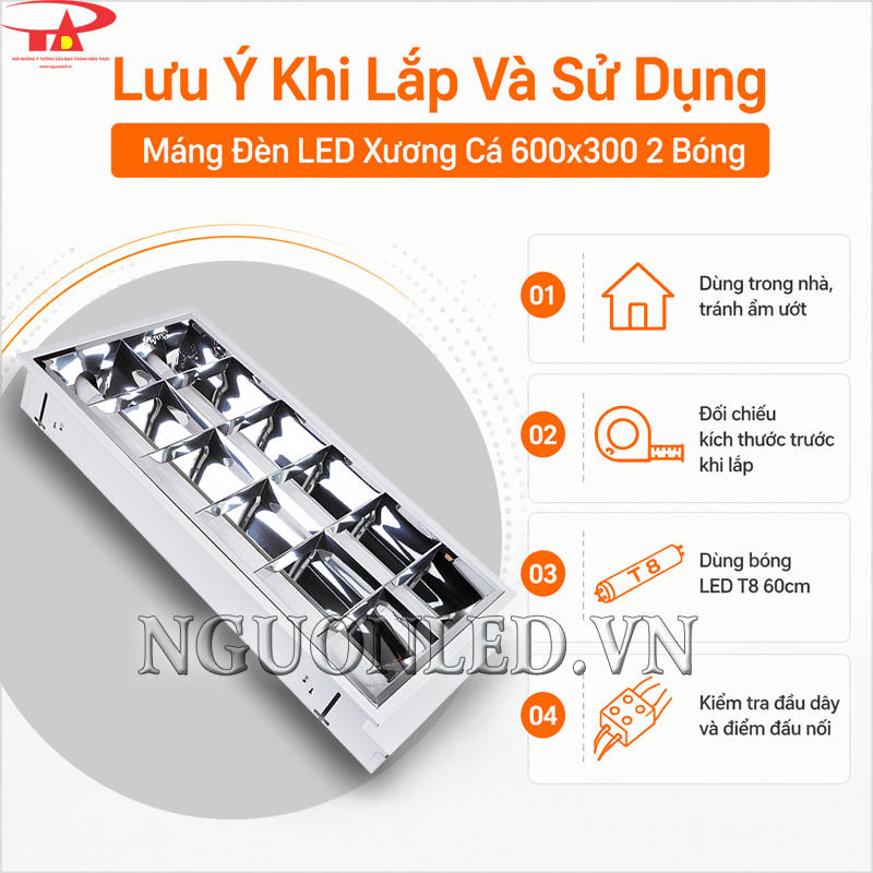 Lưu ý lắp đặt máng đèn LED xương cá 600x300 2 bóng và sử dụng trong nhà