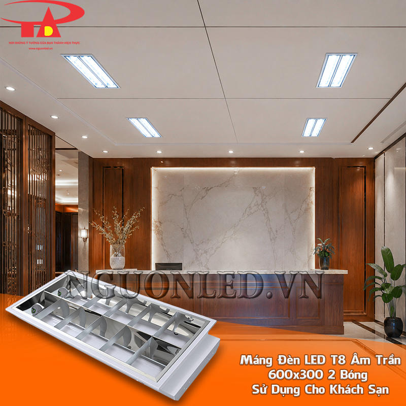 Máng đèn xương cá 600x300 2 bóng lắp âm trên mặt trần khu vực khách sạn