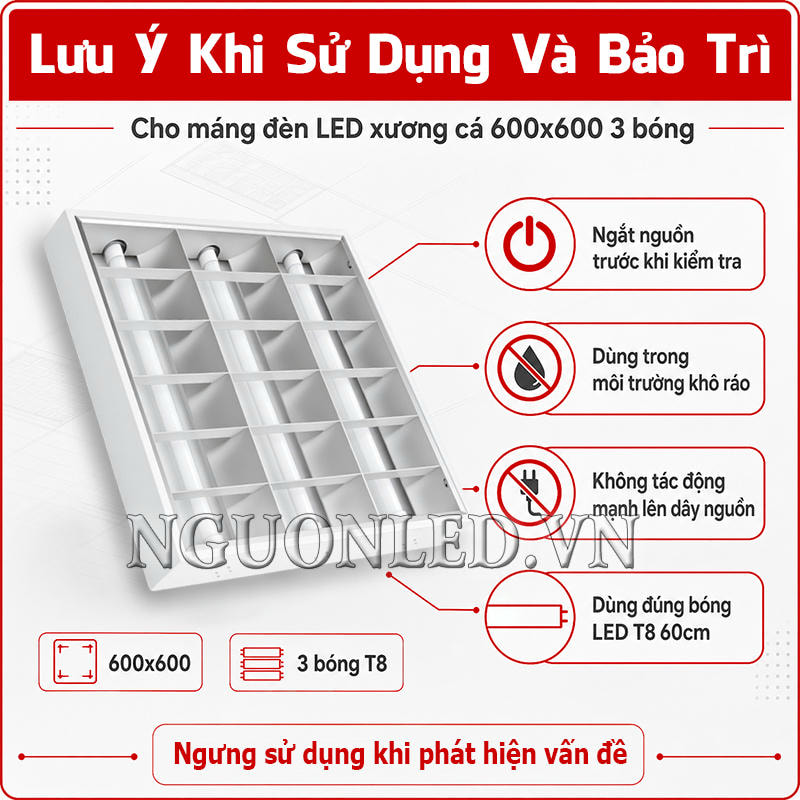 Lưu ý sử dụng máng đèn LED âm trần 600x600 3 bóng để đảm bảo an toàn và ổn định