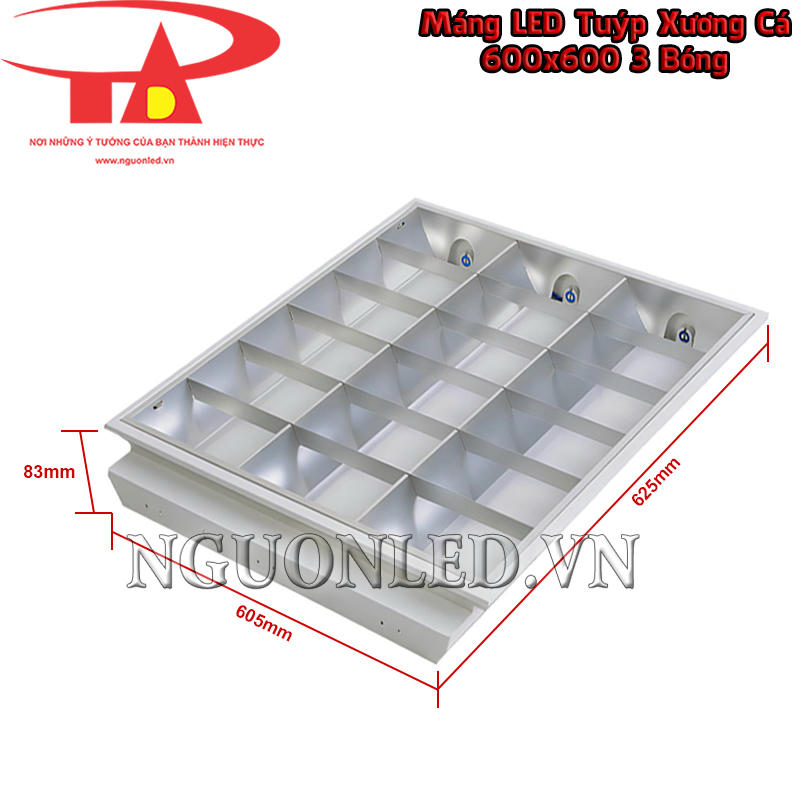 Máng đèn xương cá âm trần 3 bóng 600x600 có kích thước gọn cho ô la-phông