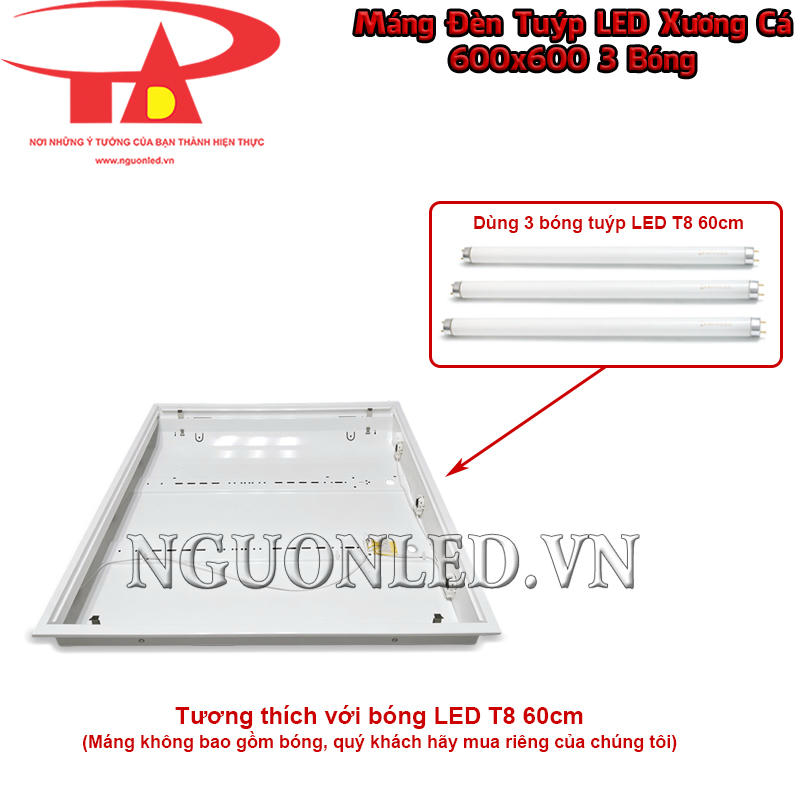 Bộ máng đèn xương cá 600x600 tương thích ba bóng LED tuýp T8 dài 6 tấc lắp song song