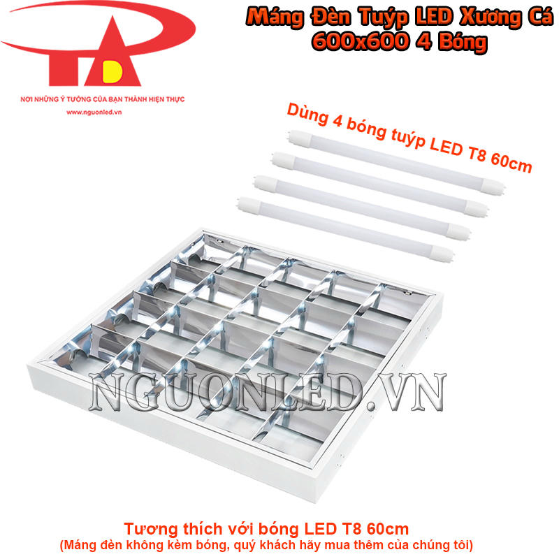 Máng đèn tuýp xương cá 600x600 4 bóng tương thích bốn bóng LED T8 dài 60cm