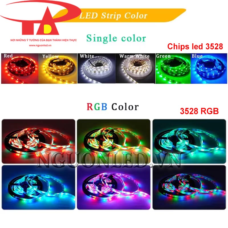 Phân biệt led dây dán 12V đơn màu và led RGB chips led 3528