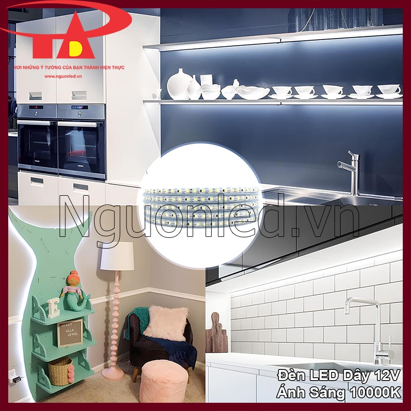 Đèn LED dây 12V chiếu sáng kệ bếp, tạo không gian làm việc hiệu quả và hiện đại