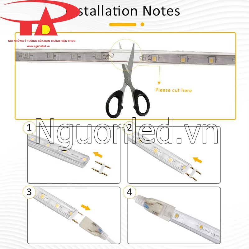 Hướng dẫn lắp đặt đèn led dây 220v chạy đuổi màu 1 hàng led