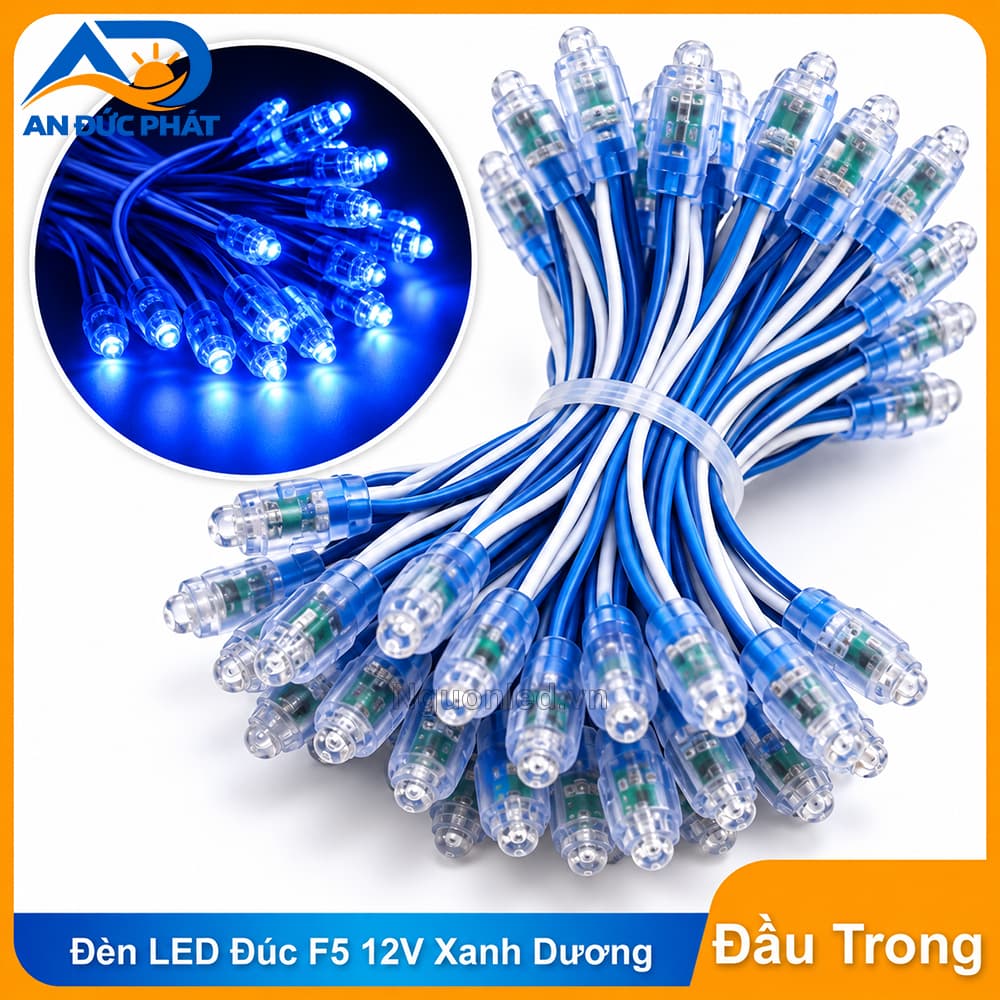 Đèn LED Đúc F5 12V Xanh Dương Đầu Trong Một Bó 50 bóng