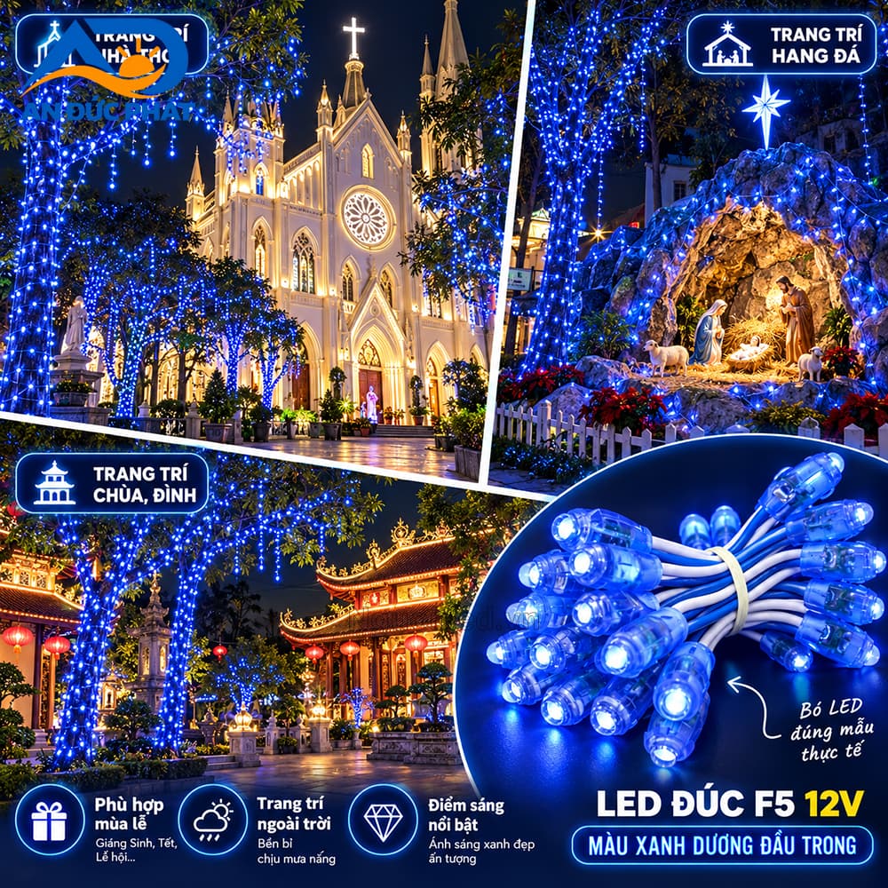Ứng dung dây LED đúc F5 màu xanh dương làm nổi bật hiệu ứng ánh sáng đa sắc