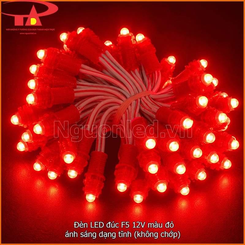 Đèn LED đúc F5 12V màu đỏ sáng tĩnh, không tự chớp khi cấp nguồn 12V DC