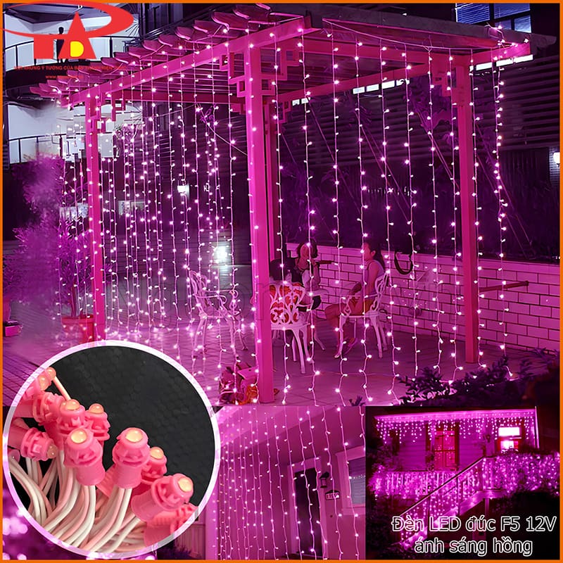 Dây LED đúc 12V màu hồng dùng ngoài trời cho giàn treo và khu sân vườn