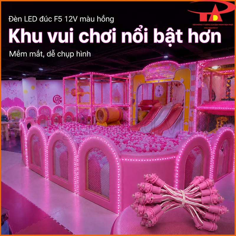 Đèn LED đúc hồng 12V trang trí khu vui chơi trong nhà với nhiều viền sáng hồng