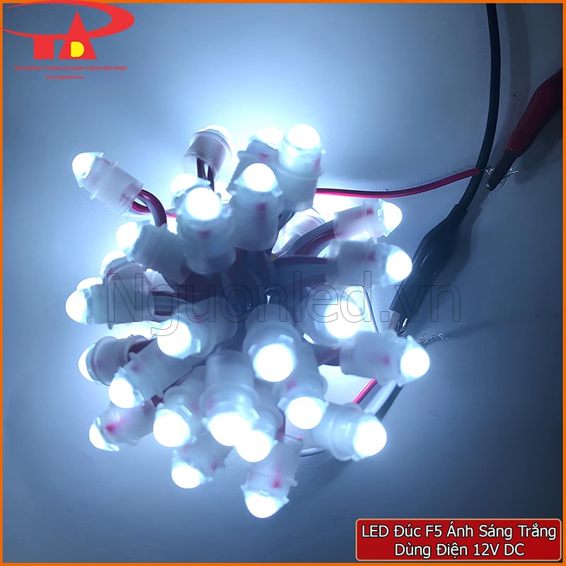 Đèn led f5 12v màu trắng đang được test sáng