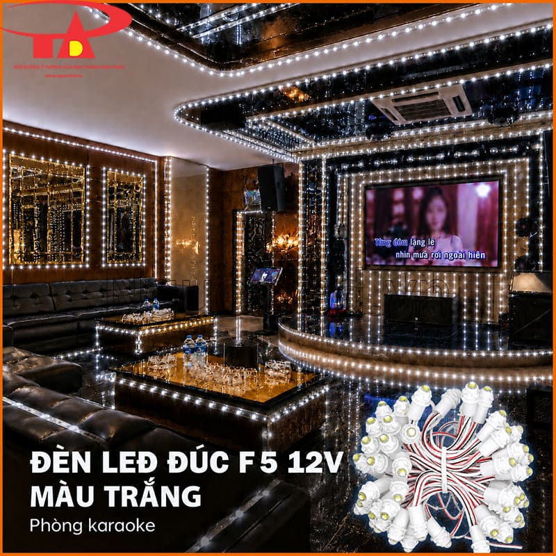 LED F5 12V ánh sáng trắng trang trí phòng karaoke với viền tường và trần sáng