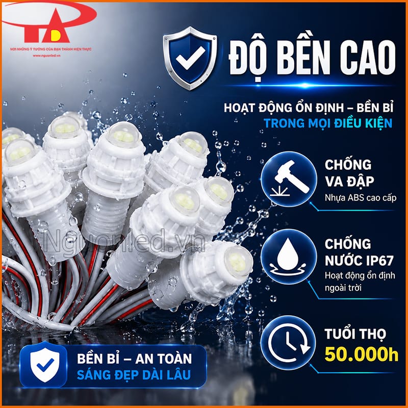 Đèn LED đúc F5 12V màu trắng IP67 chống nước, chống va đập và tuổi thọ 50.000h