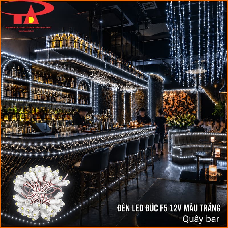 Đèn LED đúc F5 12V ánh sáng trắng trang trí quầy bar, kệ rượu và rèm trần 