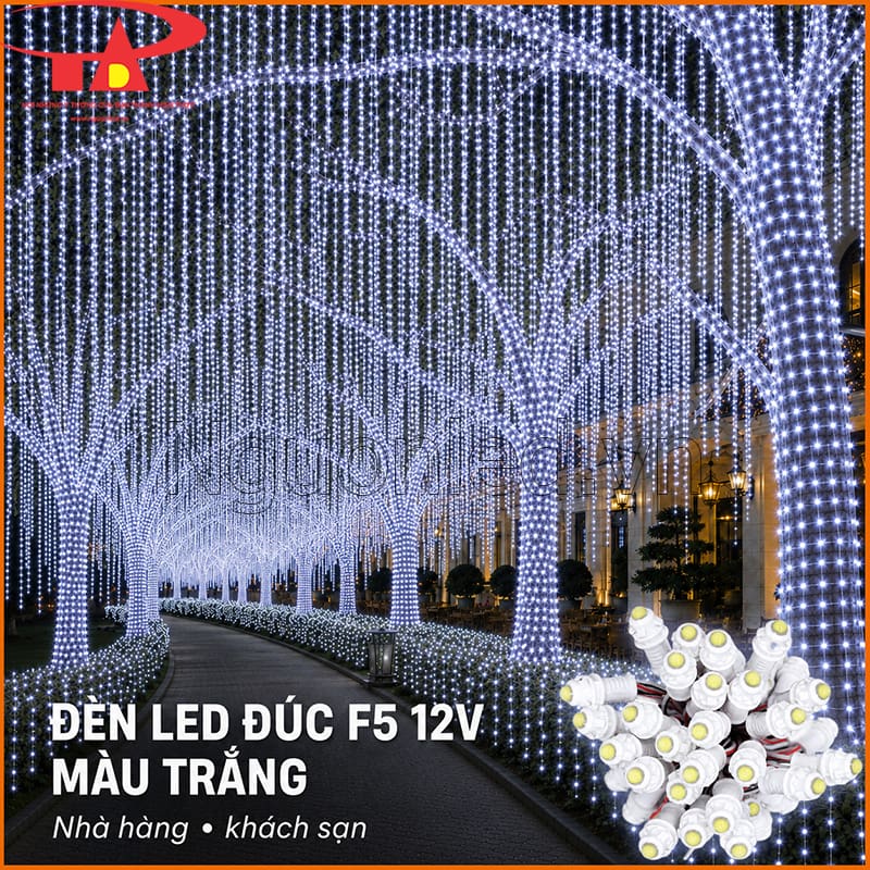 Đèn LED đúc F5 12V ánh sáng trắng trang trí hàng cây lối vào nhà hàng khách sạn