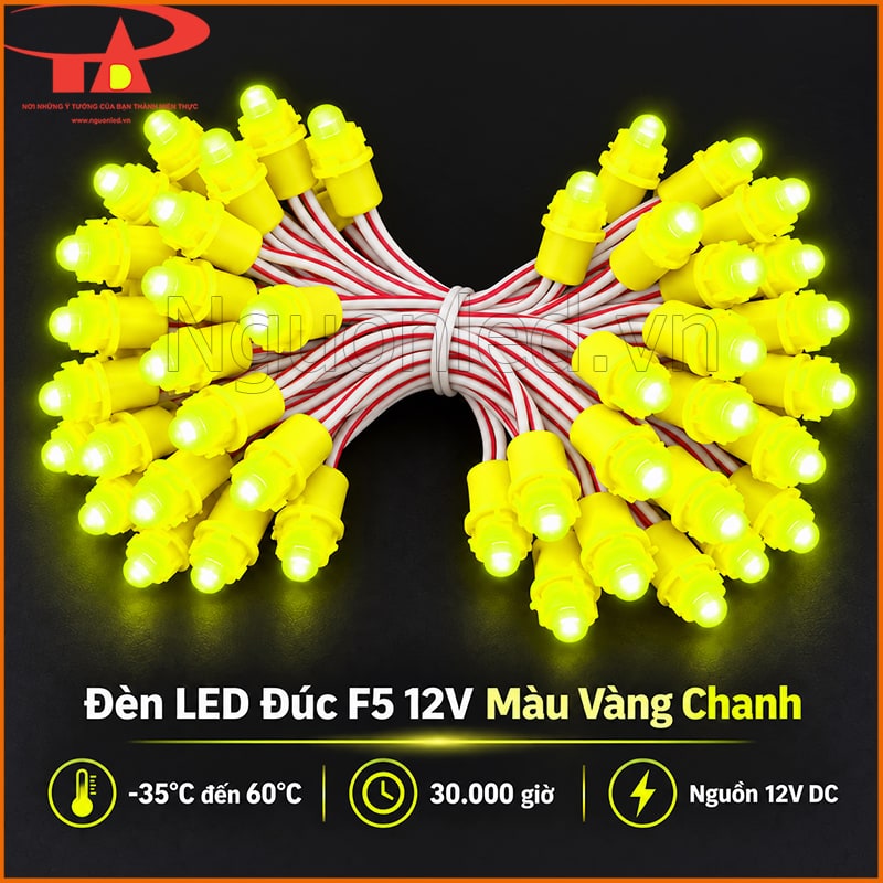 Bó LED F5 vàng chanh đang sáng và thông số kỹ thuật