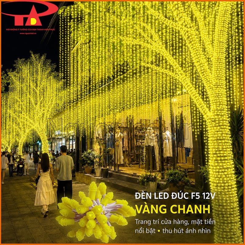 LED đúc F5 màu vàng chanh đi theo cạnh quầy, khung trưng bày và tuyến thả trang trí