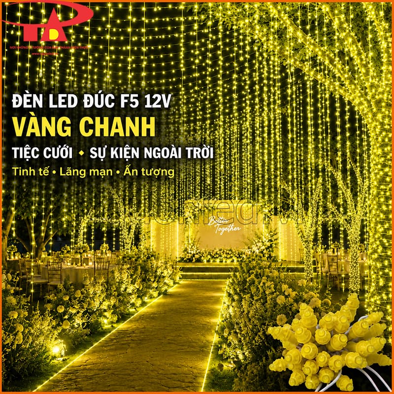 Dây LED đúc F5 12V màu vàng chanh trang trí sân khấu và lối đón khách ngoài trời