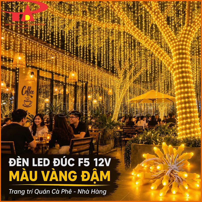 Đèn LED đúc F5 12V màu vàng đậm trang trí quán cà phê và nhà hàng sân vườn