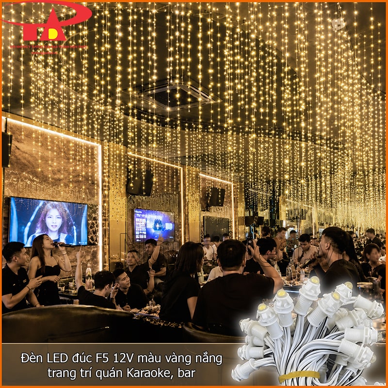 Đèn LED đúc F5 12V ánh sáng vàng nắng trang trí quán karaoke và bar