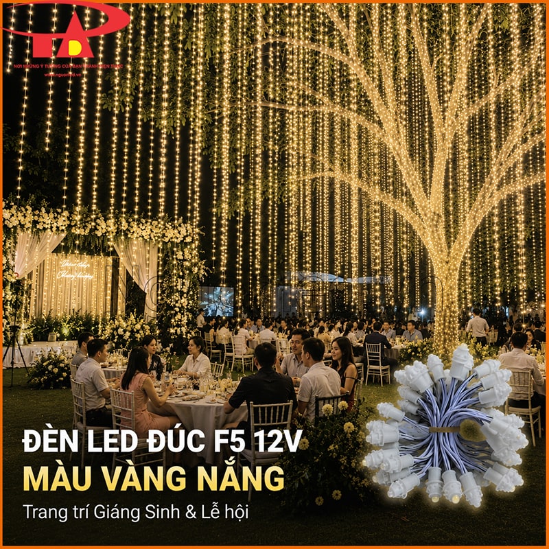Đèn LED đúc F5 12V màu vàng nắng trang trí tiệc lễ hội và cây sân vườn
