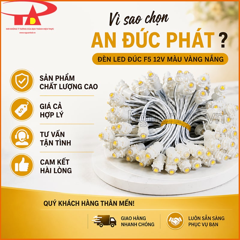 Đèn LED đúc F5 12V màu vàng nắng An Đức Phát với cam kết chất lượng, giá hợp lý và tư vấn tận tình