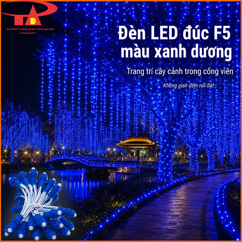 Đèn LED đúc xanh dương 12V trang trí cây cảnh trong công viên ban đêm 